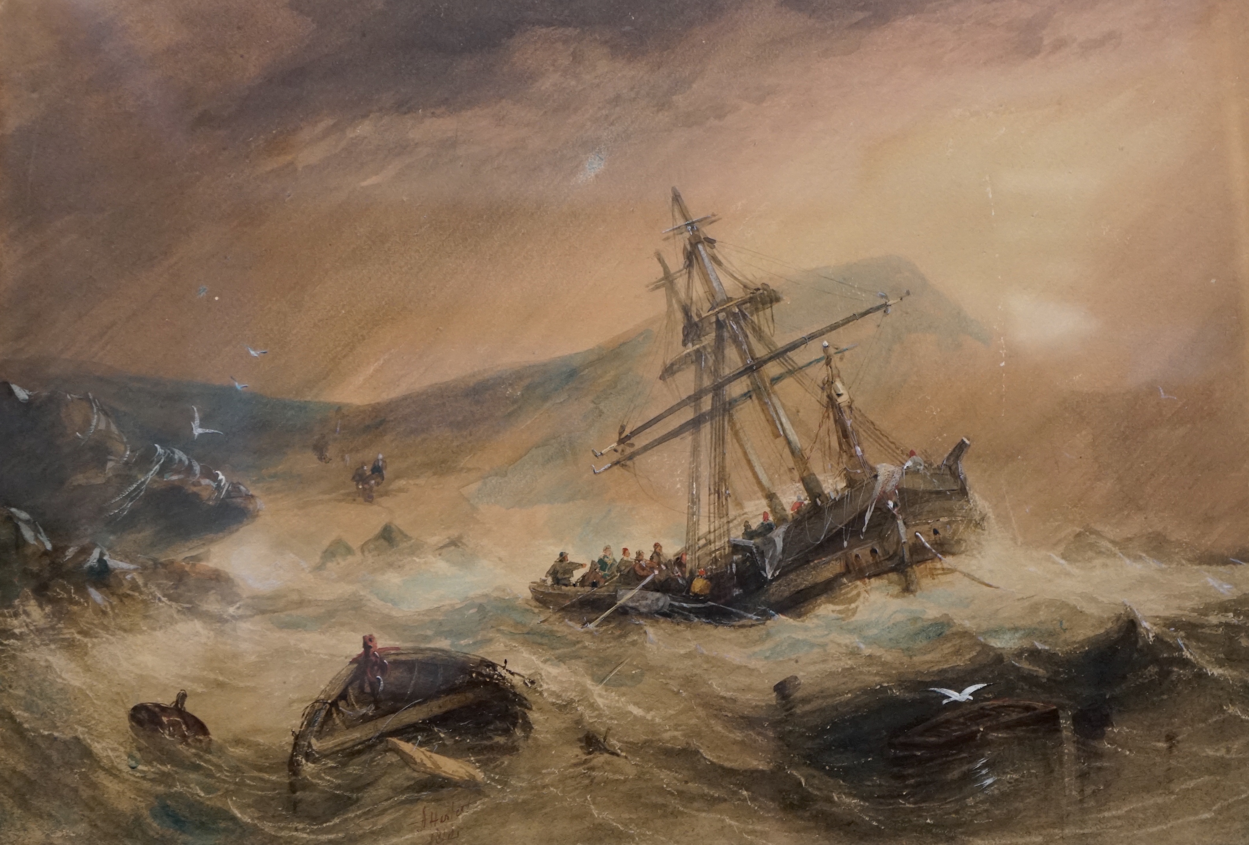 Alfred Herbert (1818-1861), 'The Ship Wreck', watercolour, 33 x 49cm